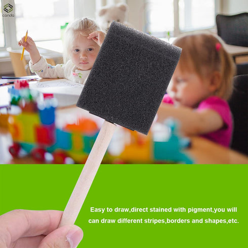 conda 25 Pack Different Size Assorted Foam Brush Set Wood Handle Paint Brush Set...