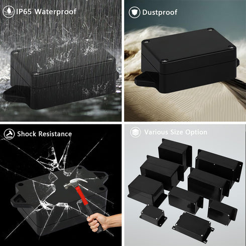 Junction Box Waterproof Dustproof IP65 ABS Plastic Universal Electric Project Enclosure Black with Fixed Ear 3.26"x 2.28"x 1.29"(83 x 58 x 33 mm)(...