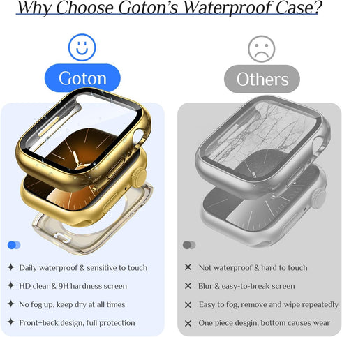 2-Pack Goton Waterproof Apple Watch Case for Series 9 8 7 Screen Protector 41mm, 360 Protective Glass Face Cover + Back Bumper for iWatch Accessor...