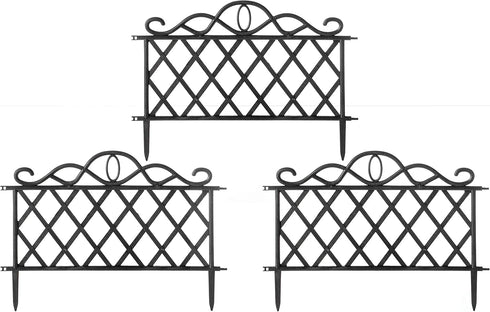 Plastic Garden Edging Border Fence, Flower Bed Barrier, Set of 3, Black...