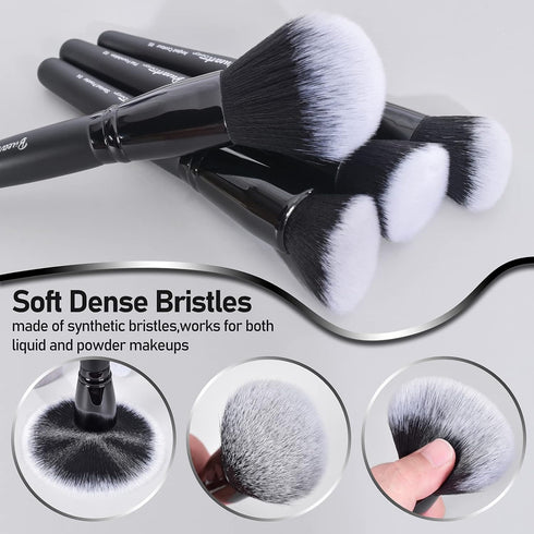 19Pcs ULTRA SOFT Black labeled DENSE HAIR Makeup Brushes set Contains large powder Flat Foundation Ultimate Blending Make up Brush set Blush Face ...