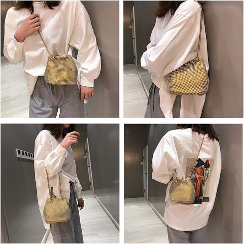 Women Rhinestones Crystal Clutch Mini Evening Bags Bucket Bag Party Prom Wedding Small Shoulder Cross-body Purses...