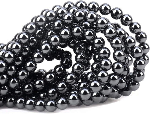 100Pcs Natural Crystal Beads Stone Gemstone Round Loose Energy Healing Beads with Free Crystal Stretch Cord for Jewelry Making (Hematite, 8MM)...