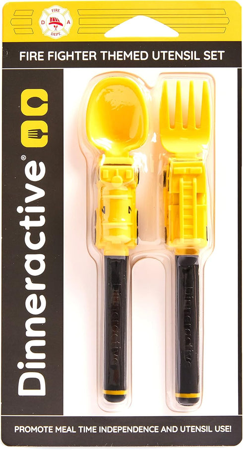 Dinneractive Utensil Set for Kids – Yellow Firefighter Themed Fork and Spoon for Toddlers and Young Children – 2-Piece Set...