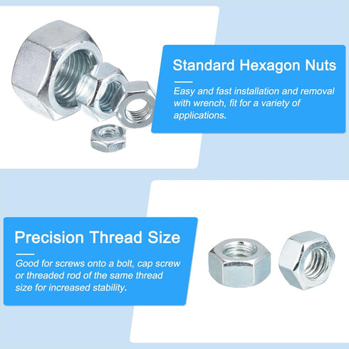 Hex Nuts (7/16"-20) 12Pcs, Carbon Steel Fine Thread Zinc Plated Hexagon Nut Hardware - for DIY Home Repair Machinery, Silver...