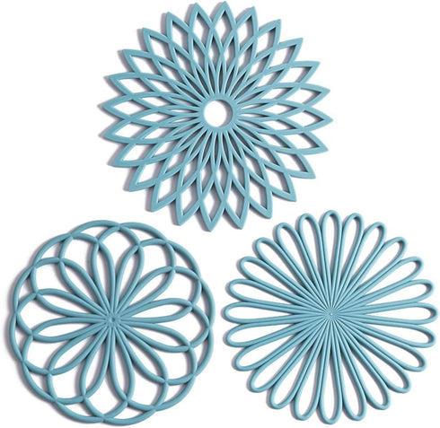 Set of 3 Silicone Trivet Mat - Non-Slip & Heat Resistant Modern Kitchen Hot Pads for Table & Countertop - Trivet for Hot Dishes, Turquoise...