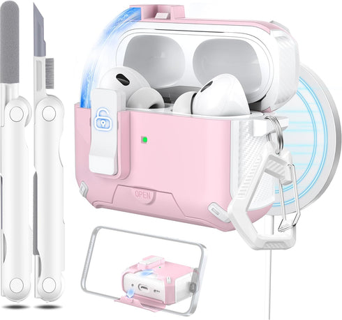 for AirPods Pro 2nd/1st Generation Case Cover, Compatible with Magsafe, Magnetic Automatic Lock, Charging Port Dust-Proof & Stand Design with Clea...