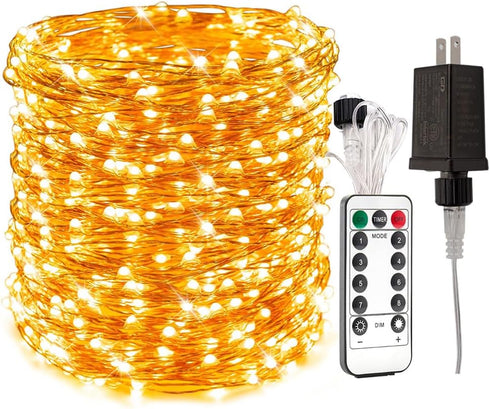 66Ft Plug in Fairy Lights Warm White Waterproof Outside Copper Wire String Lights with Remote 200 High-Bright LED for Garden, Porch, Patio, Christ...