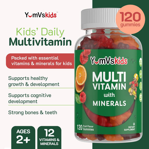 YumVs Kids Multivitamin Gummies - Fruit Flavored Chewable Children's Multivitamin - Kids Vitamins Multivitamin Gummy with 12 Minerals & Vitamins A...