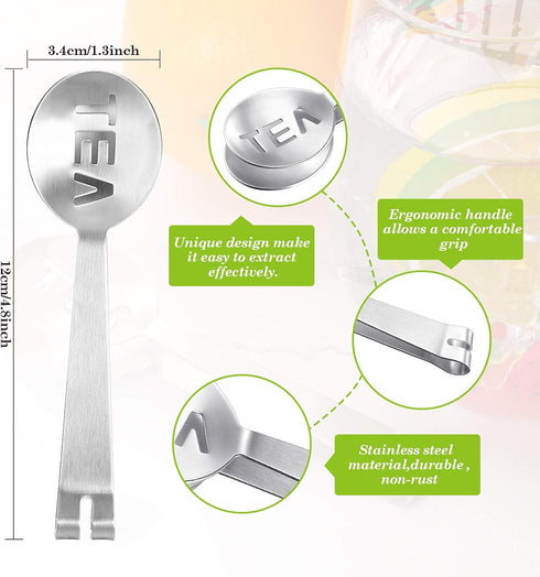 Tea Bag Squeezer Tongs Stainless Steel Spoon for Bags Silver Strainer Clip Tea Squeezer for Loosing Leaf, Gripping Ice Cube, Sugar(4 Pieces)...