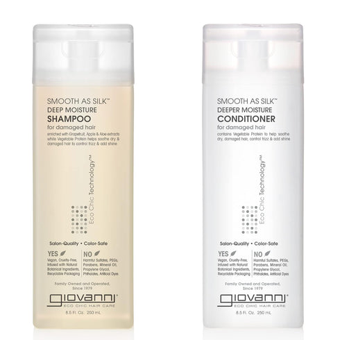 GIOVANNI HAIR CARE PRODUCTS Giovanni Smooth as Silk Deeper Moisture Shampoo & Conditioner Set, 8.5 Oz. Calms Frizz, Detangles, Wash & Go, Co Wash,...