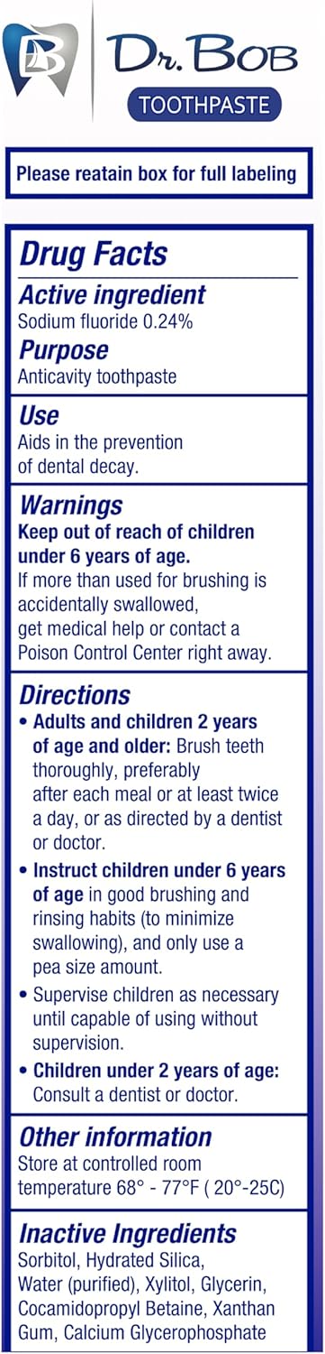 Dr. Bob Unflavored Anticavity Fluoride Toothpaste for Kids, Dentist-Recommended Toothpaste Gel with Xylitol for Sensitive Teeth, SLS-Free, Childre...