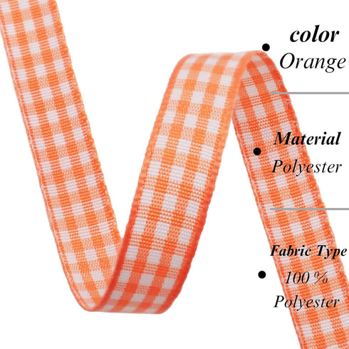 Orange Gingham Ribbon, 3/8" x 50Yards Roll Plaid Ribbon, Plaid Buffalo Ribbon for Hair Accessories, Craft and Gift Wrapping...