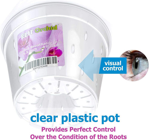 Orchid Pots with Holes Indoor Clear Plastic Plant Pot Set (5.5" - 4 Pack)...