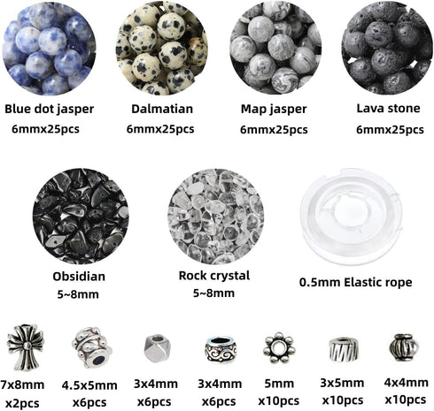 180pcs Stone Beads Jewelry Making Kit, Natural Gemstone Healing Round & Chip Beads with Tibetan Silver Spacer Beads for Bracelet kit...