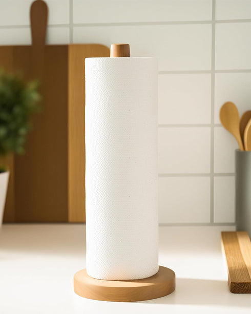 Wooden Paper Towel Holder Countertop - Solid Beechwood Paper Towel Dispenser Stand with Anti-Skid Base...