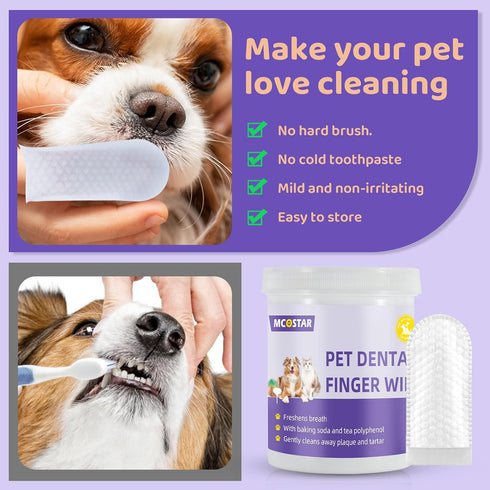 Dog Teeth Cleaning Wipes, Teeth Cleaning Finger Wipes for Dogs & Cats, Dog Dental Care Finger Wipes, Disposable Gentle Cleaning & Gum Care Pet Tee...