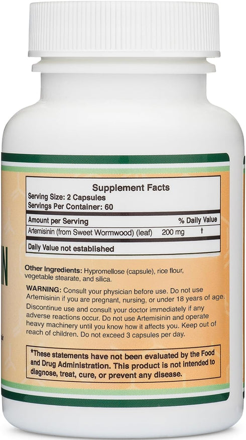 Artemisinin (Sweet Wormwood Cleanse)(Artemisia Annua) 200mg Per Serving, 120 Capsules (Two Month Supply) Vegan Safe, Non-GMO, Gluten Free (Immune ...