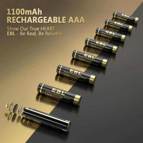 EBL Gold Pro Rechargeable AAA Batteries 1.2V 1100mAh NIMH Battery Upgraded High Performance AAA Batteries Precharged Triple A Battery - 16 Packs...