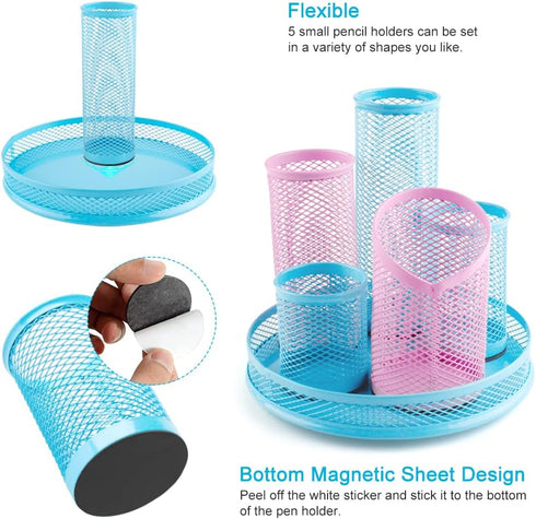 Rotating Pen Holder, Spinning Pencil Holder Desk Organizers, 5 Removable Tube Mesh Pen Pot Storage Caddy Stationery Sorter for Office School Suppl...