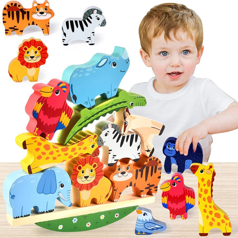 Atoylink Wooden Stacking Toys for Toddlers Cute Zoo Animals Stacking Blocks Balance Game Preschool Montessori Educational Toys for 2 3 4 5 Year Ol...