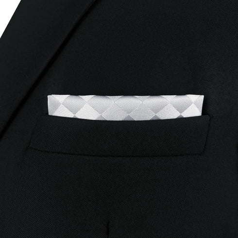 S&W SHLAX&WING Mens Pocket Square Satin Light Grey Silver Off White Checkered Rhomibic for Suit Jacket...