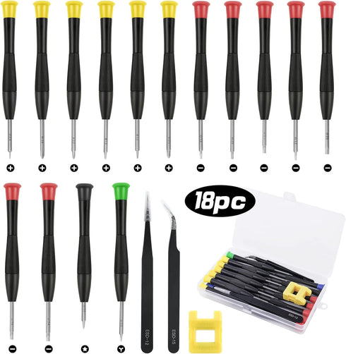 Mini Precision Screwdriver Set, 18PCS Small Magnetic Screwdriver with Tweezers & Magnetizer Flathead Phillips Pentalobe Torx Star Screwdriver Kit ...