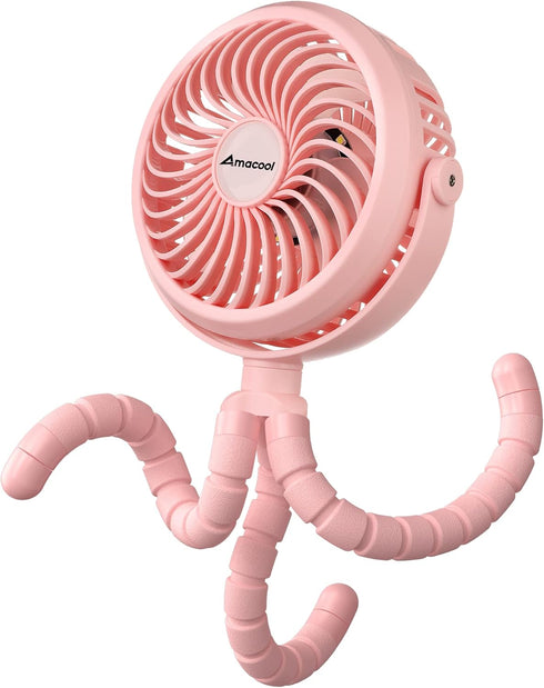 AMACOOL Battery Operated Stroller Fan Flexible Tripod Clip On Fan with 3 Speeds and Rotatable Handheld Personal Fans for Car Seat Crib Bike Treadm...