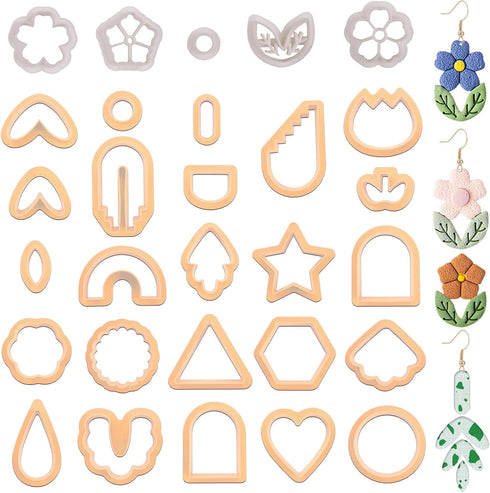 Fchil Floral Polymer Clay Cutters, Flower Leaf Clay Cutters for Earring Making, Boho Geometric Shaped Jewelry Cutters, 29 Pcs...