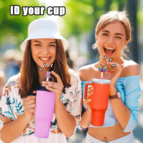 (3+3) 3PCS Straw Cover Cap 30&40 Oz Tumbler, Stanley Straw Topper Letter Straw Cover with 3PCS Letter Charm Chains Stanley Cup Accessories (Letter...
