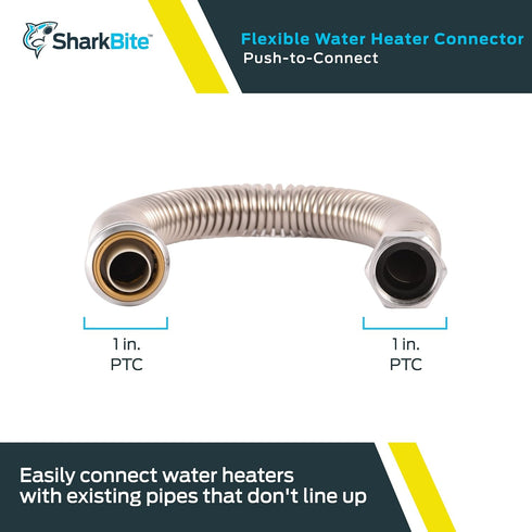 SharkBite 1 Inch x 1 Inch FIP x 24 Inch Stainless Steel Corrugated Flexible Water Softener Connector, Push to Connect Brass Plumbing Fitting, PEX ...