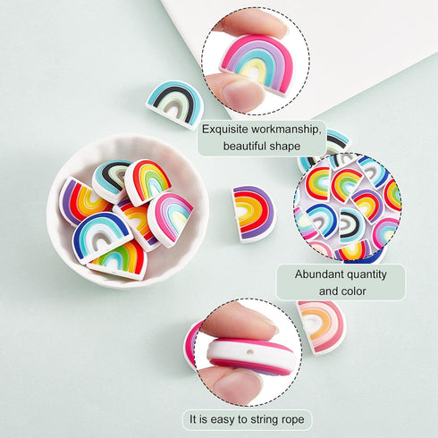 18Pcs 6 Colors Rainbow Silicone Beads Bulk Rainbow Loose Spacer Beads Charm Color Silicone Beads Kit for DIY Necklace Bracelet Earrings Keychain C...