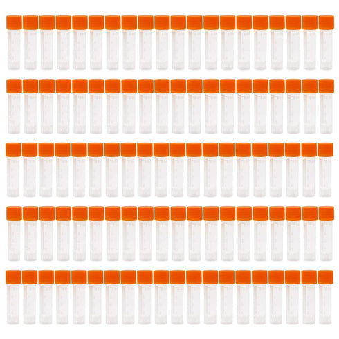 100 Pieces 2ml Plastic Graduated Vial Tube with Screw Caps, Test Tubes Small Test Sample Vial Storage Container for Lab (Orange)...