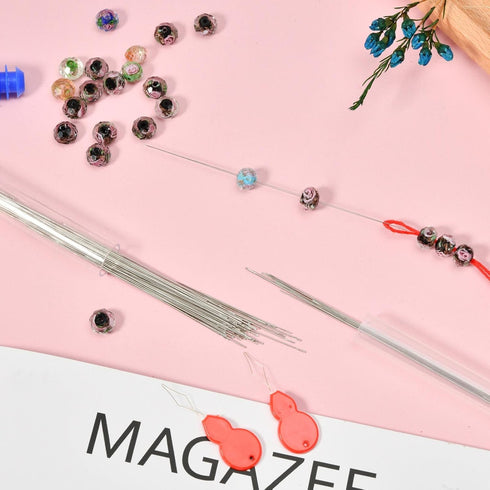 30 Pcs Beading Needles Set Include 15 Pcs Long Straight Beading Thread Needles + 15 Pcs Big Eye Beading Needles, Embroidery Needles with Needle Bo...