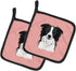 Caroline's Treasures BB1241PTHD Checkerboard Pink Border Collie Pair of Pot Holders Kitchen Heat Resistant Pot Holders Sets Oven Hot Pads for Cook...