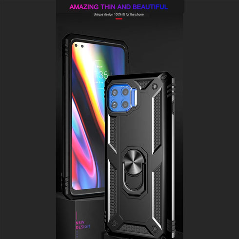 Androgate Compatible with Moto One 5G Case - Motorola One 5G UW Case with Tempered Glass Screen Protectors, Military-Grade Metal Ring Kickstand, 1...