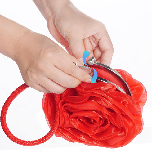 Women Rose Clutch Satin Rose Shaped Clutch Handbag Floral Evening Bag Red for Wedding Party Christmas Mother's Day Gift...
