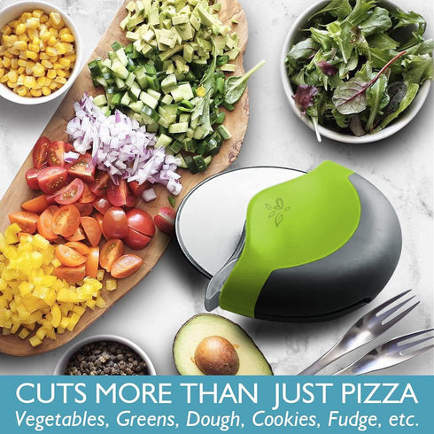 Green Pizza Cutter Wheel with Protective Blade Cover, improved, Super Sharp, Easy To Use and Clean, Slicer, Ergonomic Rubberized Grip, heavy dutty...