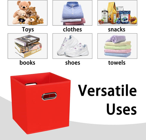 Black Foldable Storage Cubes Bins , Fabric Storage Box Cubes Organizer Baskets with Dual Handles for Home Organizer (Red)...