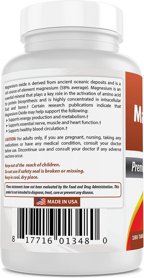 Best Naturals Magnesium oxide 500 mg 180 tablets...