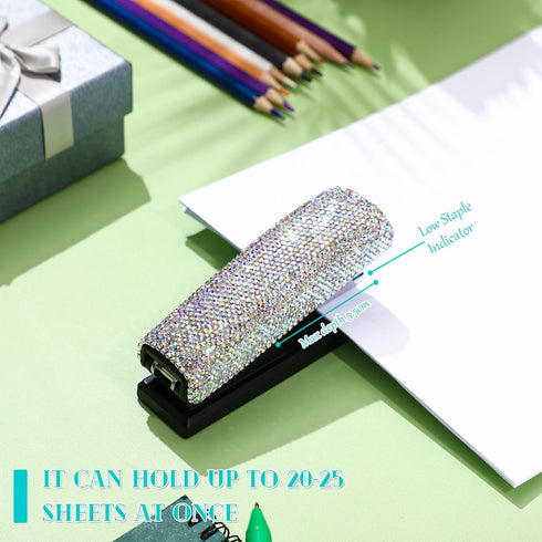 Bling Crystal Stapler Gift Sparkly Diamond Stapler for Desk Handmade Clay Rhinestone Machine Cute Stapler Pretty Office Stationery Kit Stylish Acc...