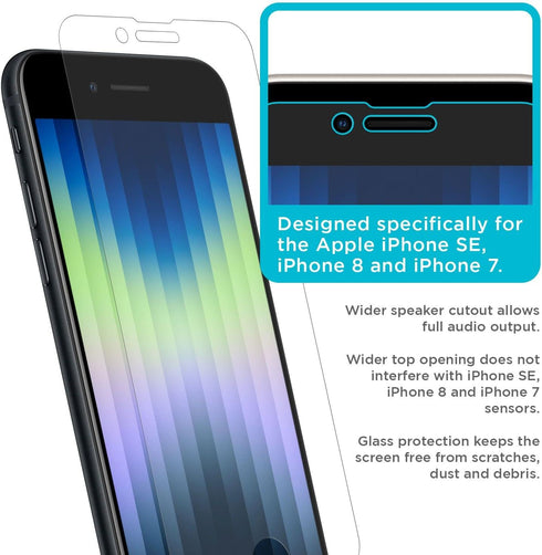 Tech Armor Ballistic Glass Screen Protector Designed for Apple NEW iPhone SE 3 (2022), iPhone SE 2 (2020), iPhone 8 and iPhone 7 (4.7 Inch) 3 Pack...