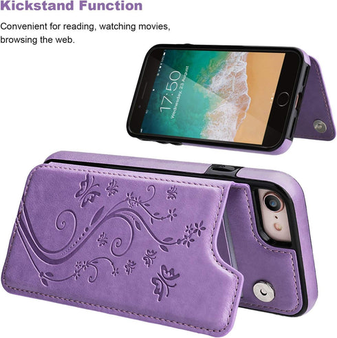 Vaburs Wallet Case for iPhone SE(2022) 5G/SE(2020)/7/8 with Card Holder, Embossed Butterfly Premium PU Leather Double Magnetic Buttons Flip Shockp...