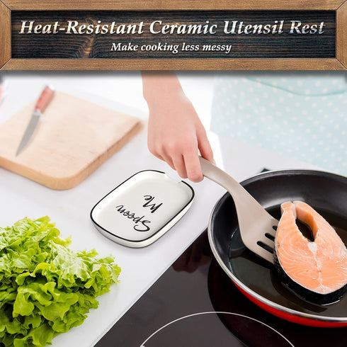 Ceramic Spoon Rest for Stove Top, Large Spoon Holder for Kitchen Counter, White Coffee Spoon Rest, Heat-Resistant Cooking Utensil Rest, Modern Far...
