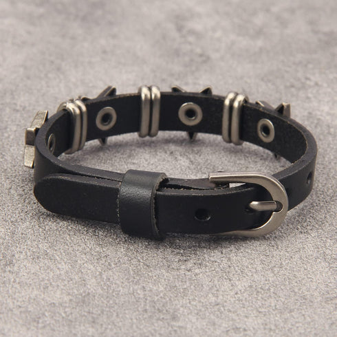 Jeilwiy Punk Leather Wristbands for Men Bracelets Handmade Wide Cuff Bangle Braided Jewelry Black Brown Adjustable - Punk Father's Gifts...