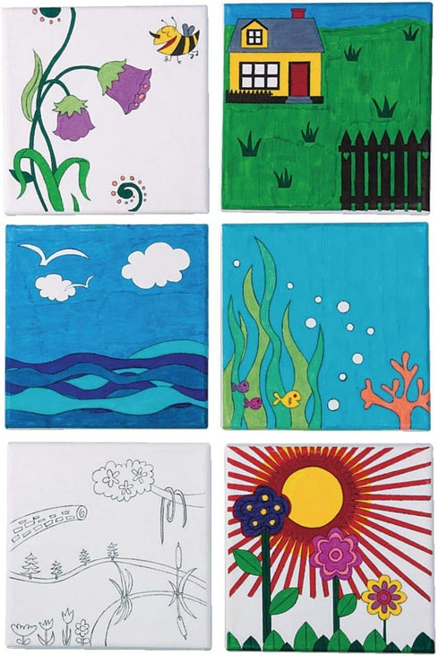 S & S Worldwide Paint-Your-Own Designer Canvas Set I, 2 each of 6 Pre-Printed Designs, Great For Kids & Adults, DIY Ready To Paint, 6-1/2" x 6-1/2...