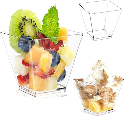 50 Pack 3.5 Oz Plastic Mini Dessert Cups,Square Clear Parfait Cups for Chocolate Desserts, Appetizers,Dessert Samplers,Dessert Shot Glasses & More...