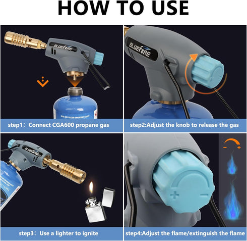 BLUEFIRE Handy Cyclone Torch Head Portable Brass Gas Torch Manual Ignite Fuel by MAPP MAP PRO Propane Gas Cylinder for Soldering Welding Plumbing ...
