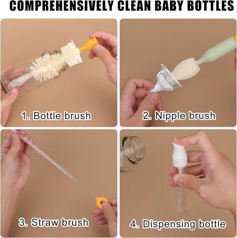 7pcs Travel Bottle Cleaner Kit, 7 in 1 Portable Baby Bottle Brush Set includes Drying Rack Bottle Nipple Straw Cleaning Brush Baby Essentials for ...