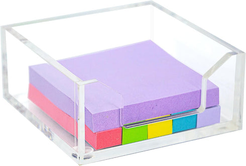 Clear Acrylic Sticky Notepad Holder, 3.94" x 3.94" x 1.77" Acrylic Sticky Note Dispenser for Office Desk Accessories(DP005)...